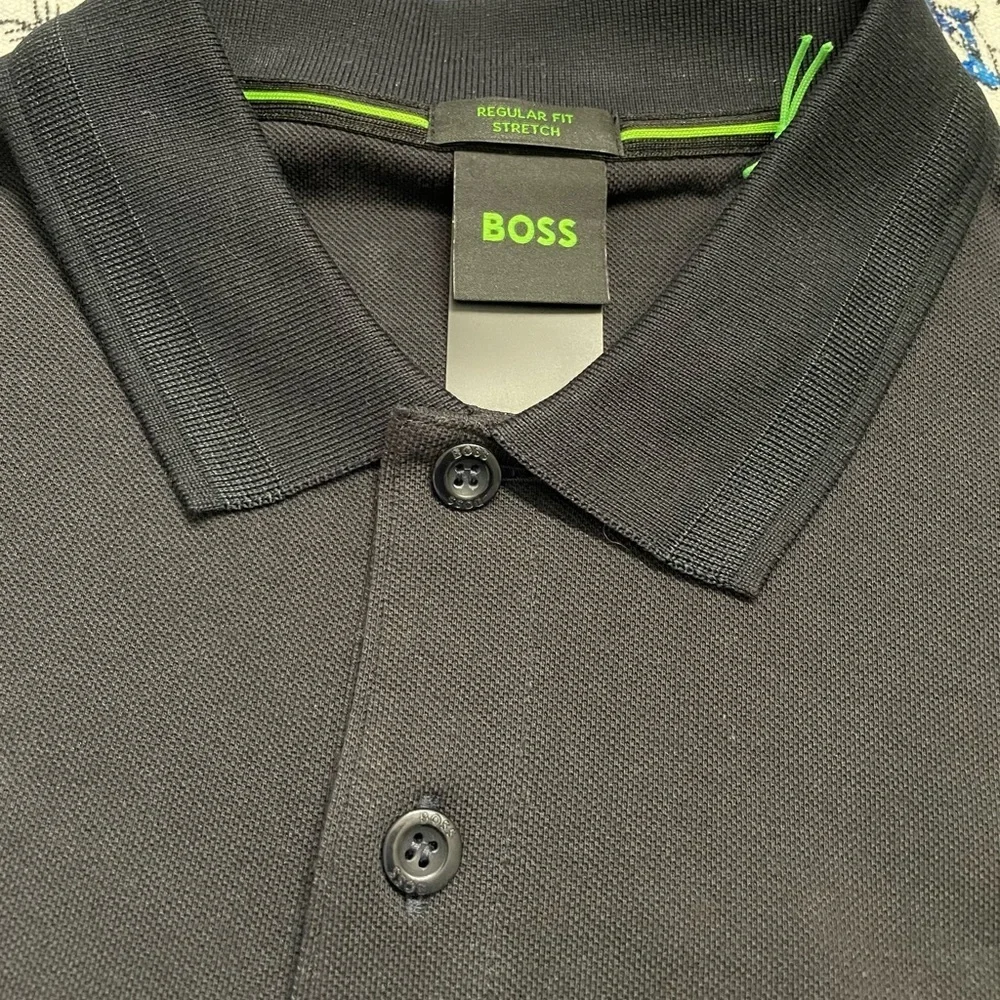 Boss men’s Black Polo Shirt Classic Design short sleeve size large 100% cotton